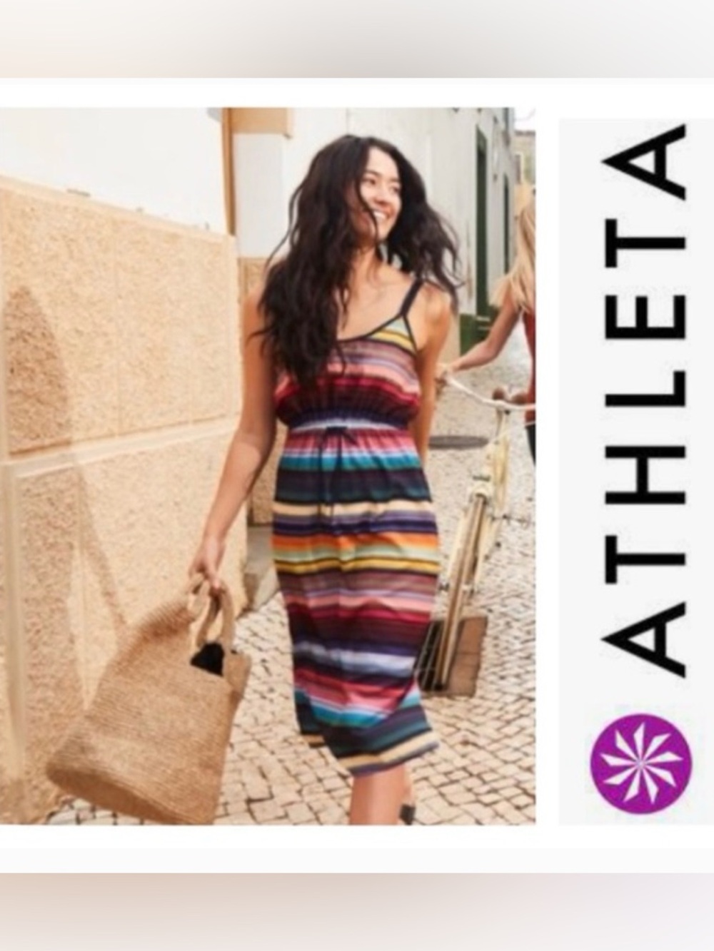 Athleta Havana Multicolor Striped Midi Dress - Sz Medium